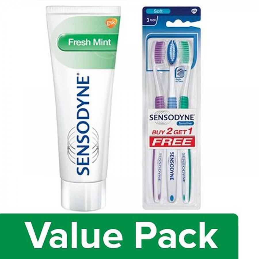 Sensodyne Sensitive Toothpaste Fresh Mint 130G+Sensitive Toothbrush 3pcs