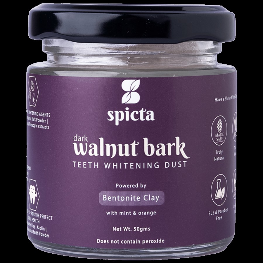 Spicta Walnut Bark Teeth Whitening Dust - With Bentonite Clay