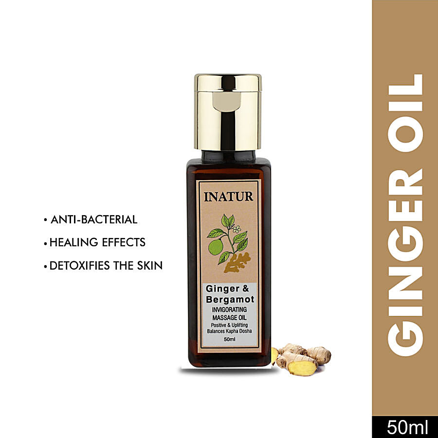 INATUR  Ginger & Bergamot Invigorating Massage Oil - Improves Blood Circulation