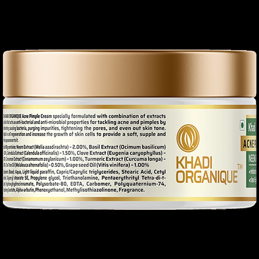 Khadi Organique Acne Pimple Cream - Neem & Basil