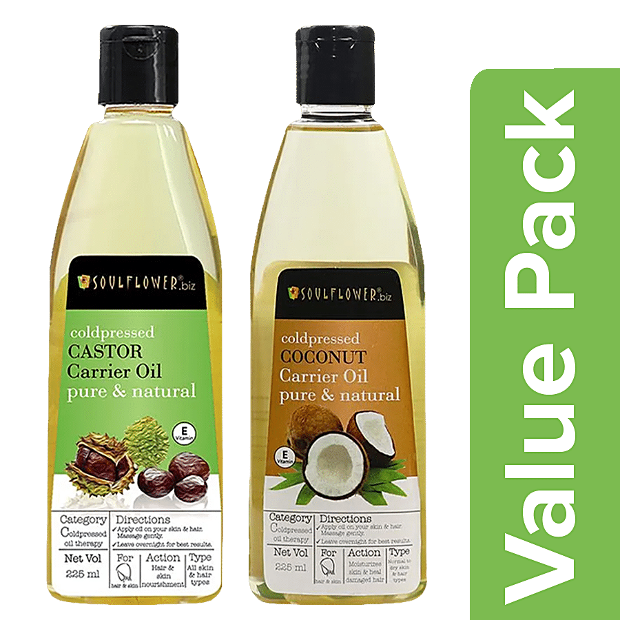 Soulflower Cold Pressed Castor Oil 225 ml + Cold Pressed Virgin Coconut Oil 225 ml