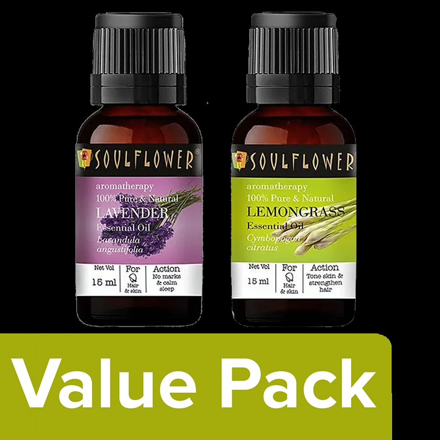 Soulflower Lavender Essential Oil 15 ml + Lemongrass Essential Oil 15 ml