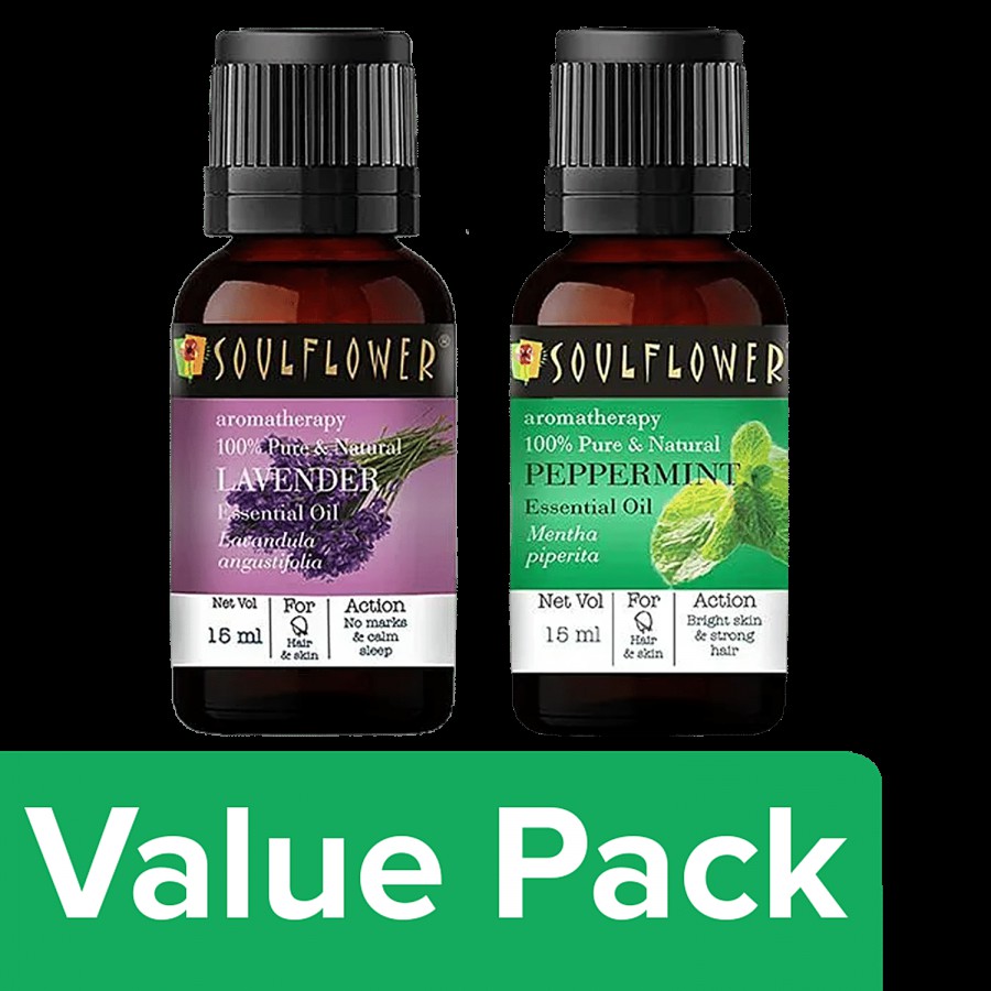 Soulflower Lavender Essential Oil 15 ml + Peppermint Essential Oil 15 ml