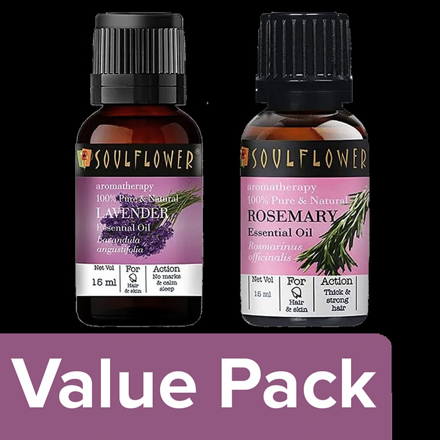 Soulflower Rosemary Essential Oil 15 ml + Lavender Essential Oil 15 ml