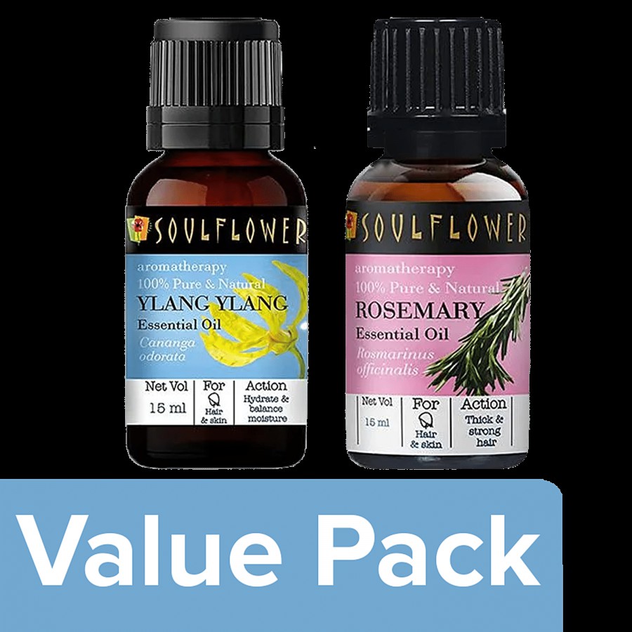 Soulflower Rosemary Essential Oil 15 ml + Ylang Ylang Essential Oil 15 ml