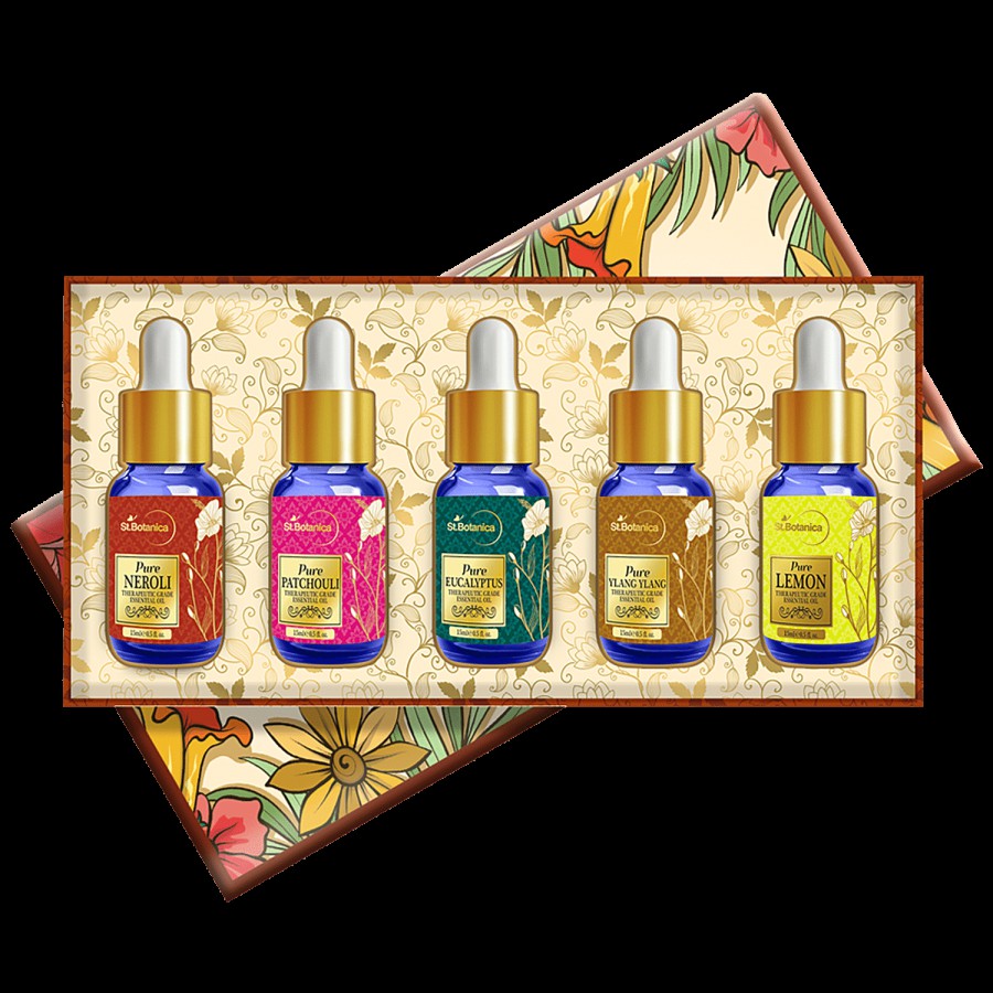 StBotanica Essential Oils Box - Pure Neroli + Patchouli + Eucalyptus + Ylang Ylang + Lemon