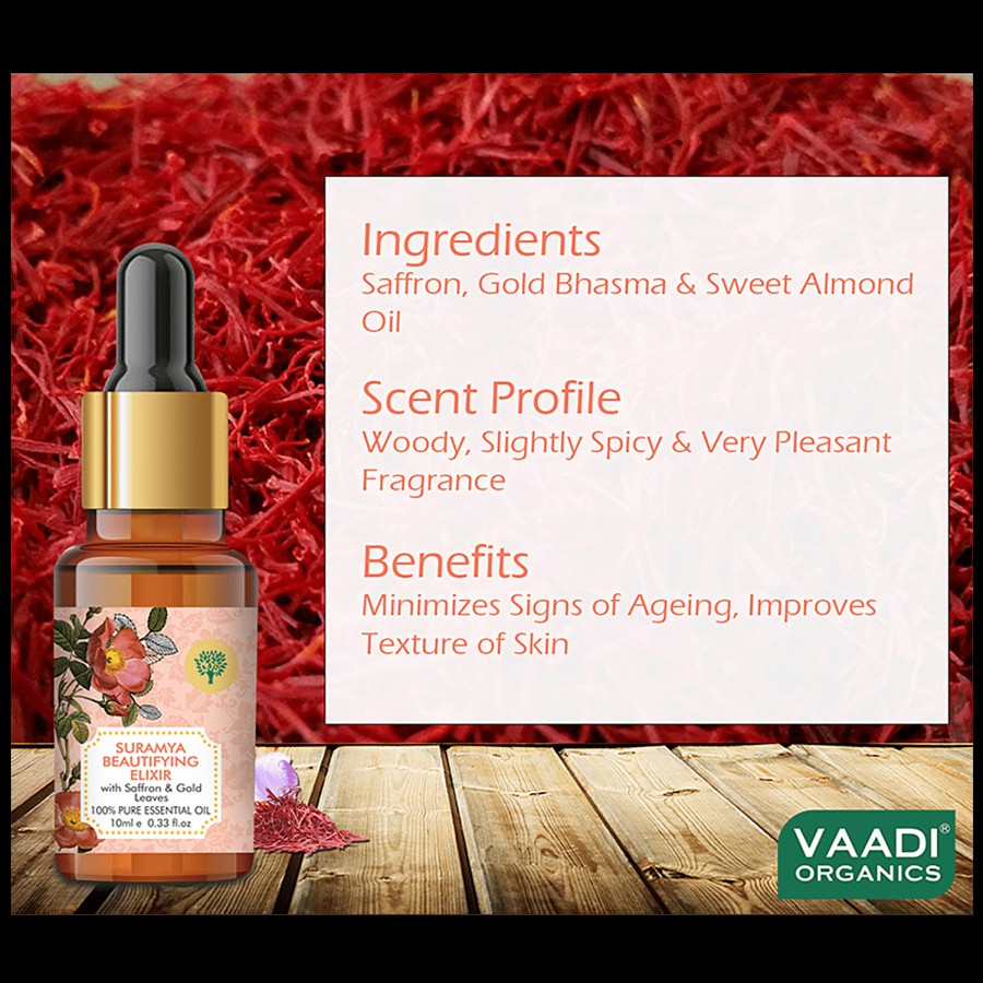 Vaadi Suramya Beautifying Elixir Pure Essential Oil - With Saffron & 24 Karat Gold Leaves