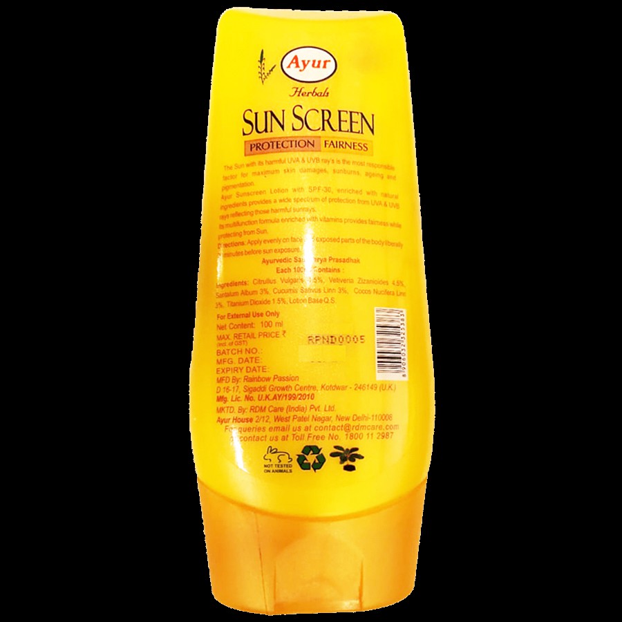 Ayur SPF-30 UVA UVB Protection Sun Screen Fairness