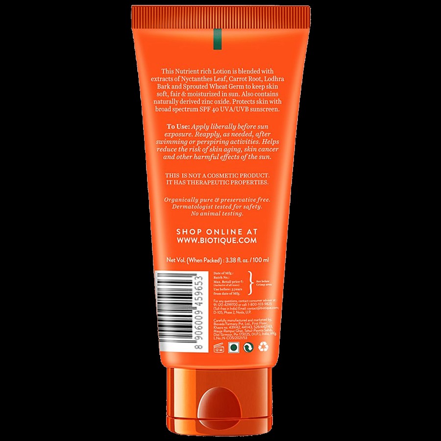 BIOTIQUE Sun Shield Carrot Sunscreen Ultra Protective Lotion - SPF 40+ UVB