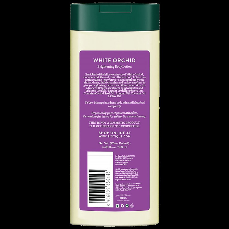 BIOTIQUE White Orchid Brightening Body Lotion - For Extra Brightening & Radiance