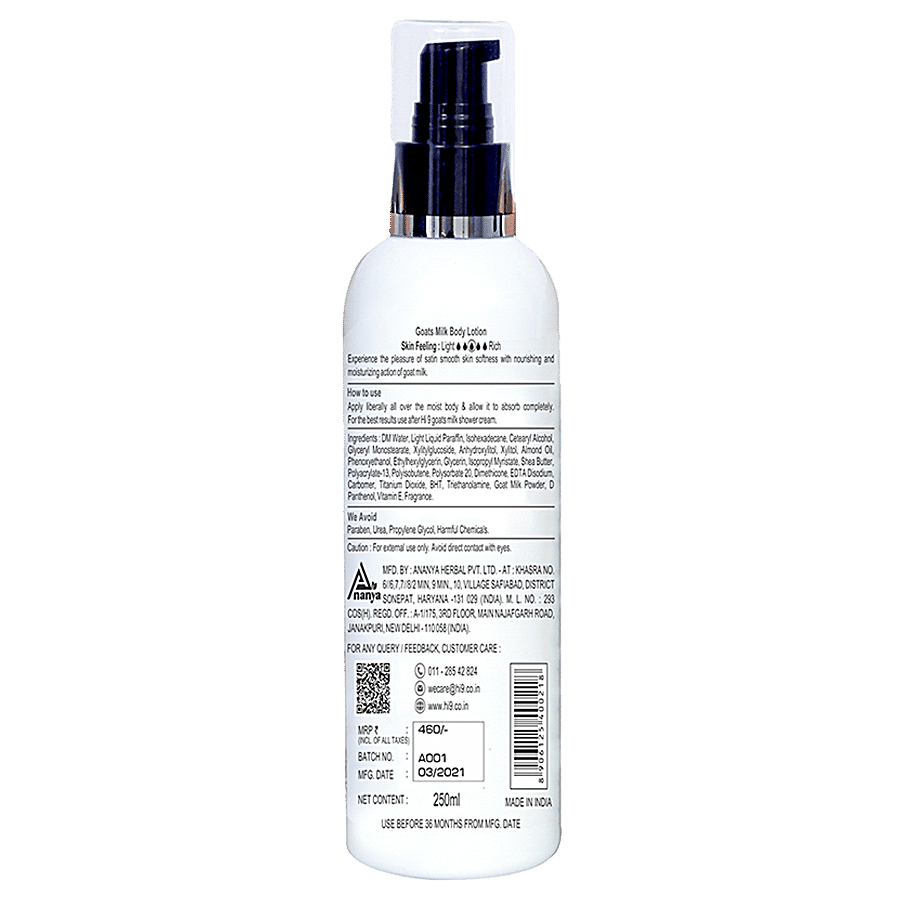 Hi9 Goats Milk Body Lotion - Provides 48 Hours Of Hydration