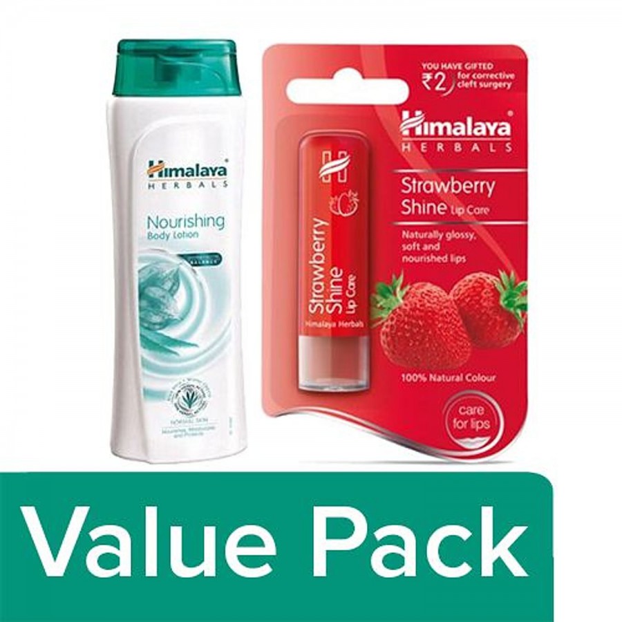 Himalaya Nourishing - Body Lotion 400 ml + Lip Care - Strawberry Shine 4.5 gm