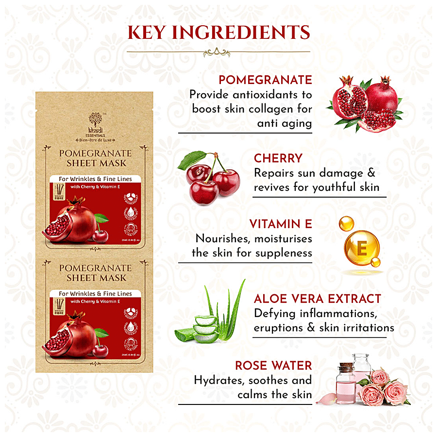 Khadi Essentials Pomegranate Sheet Mask - With Cherry & Vitamin E