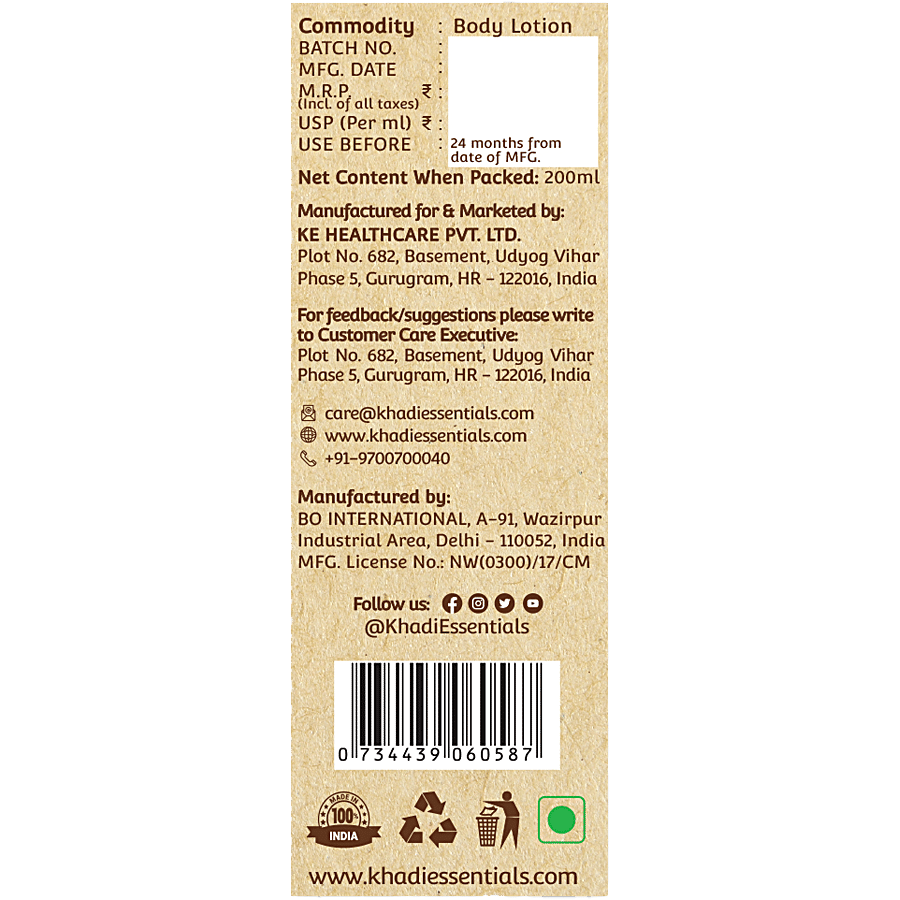 Khadi Essentials Rose Body Lotion - With Milk & Shea