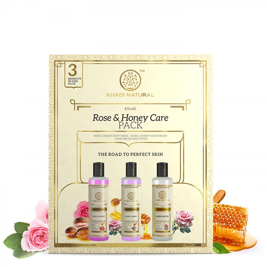 Khadi Natural Rose & Honey Care Pack - Provides Natural Glow & Shine