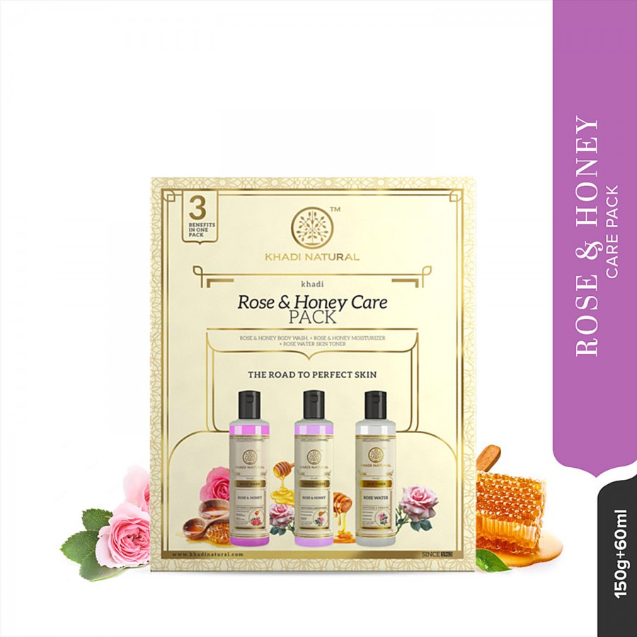 Khadi Natural Rose & Honey Care Pack - Provides Natural Glow & Shine