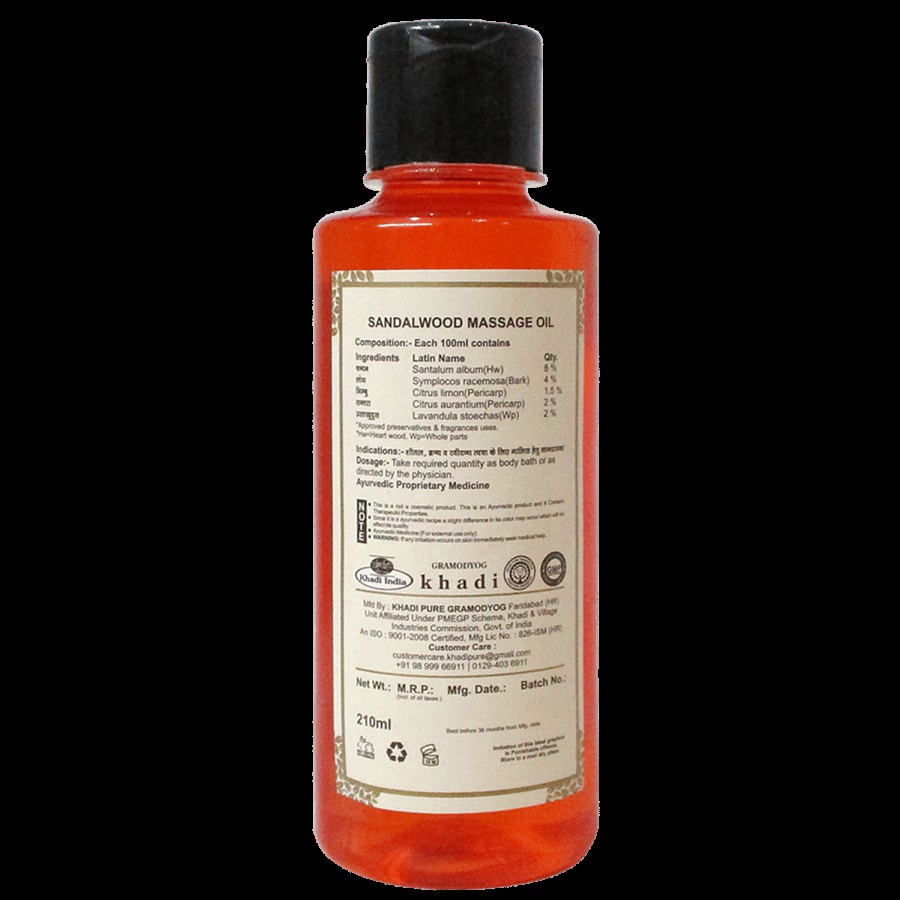 Khadi Pure Herbal Massage Oil - Sandalwood