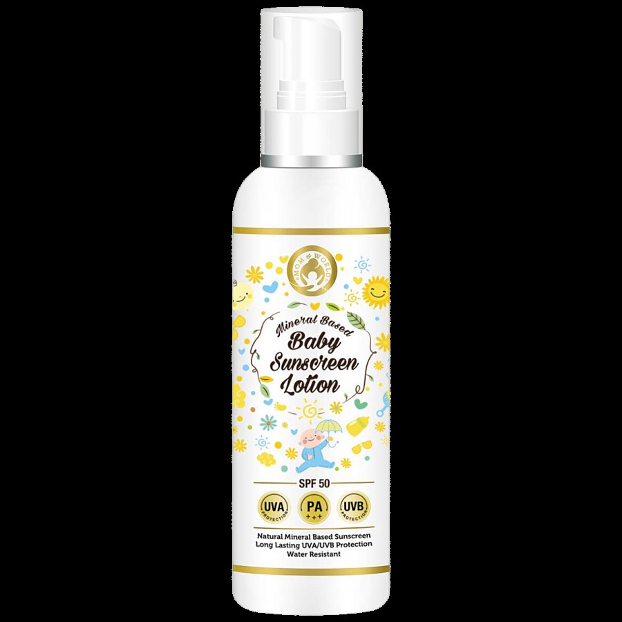 Mom & World SPF 50 PA+++ UVA UVB Baby Sunscreen Lotion - Mineral Based