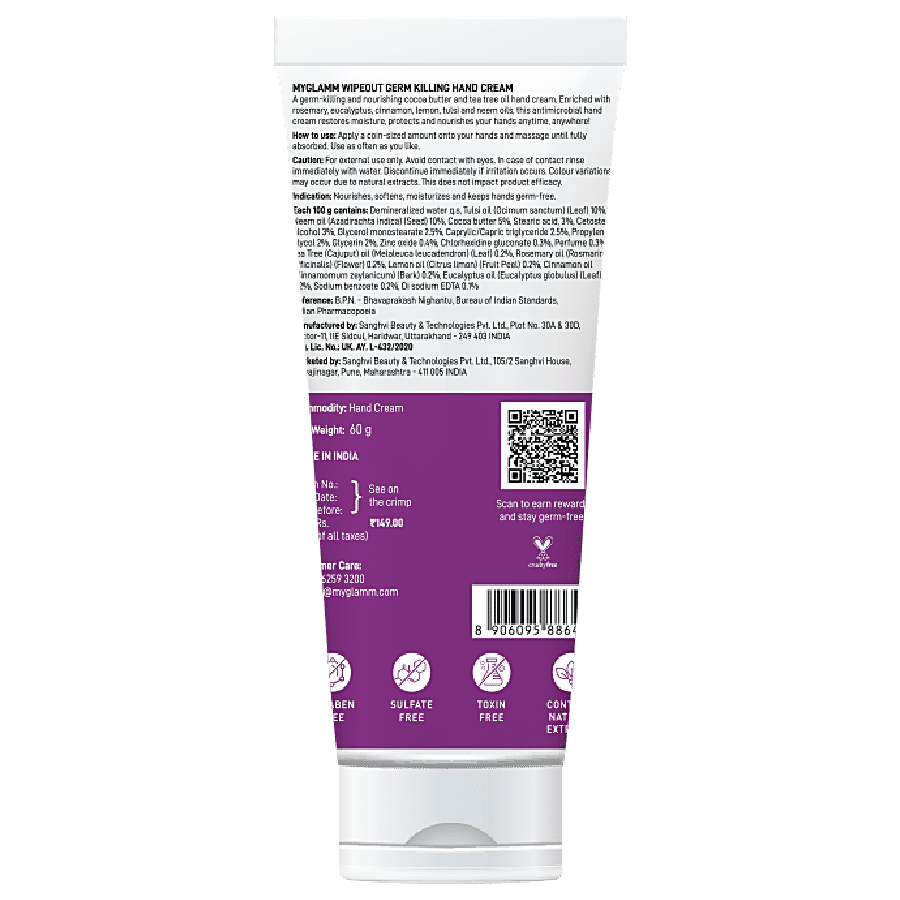 MyGlamm Wipeout Germ Killing Hand Cream - Cinnamon & Rosemary Oil