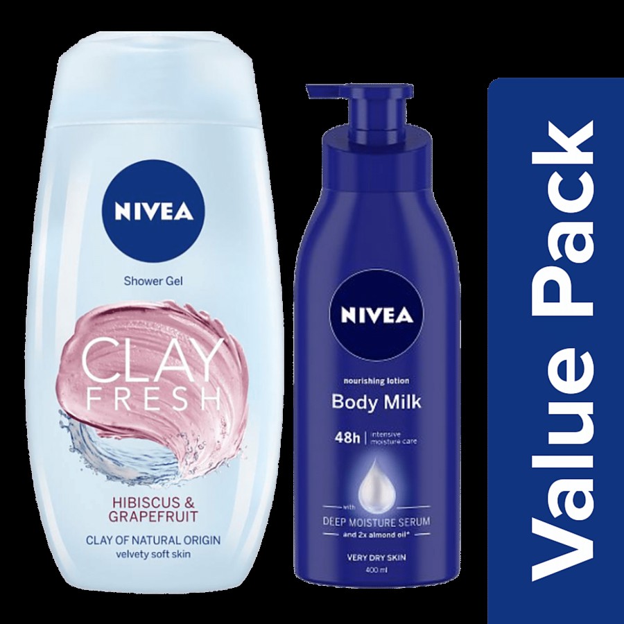 NIVEA Cleanse & Care: Body Milk Lotion + Clay Hibiscus & Grapefruit Body Wash