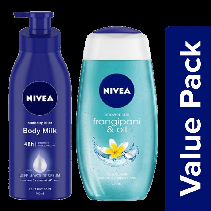 NIVEA Cleanse & Care: Body Milk Nourishing Lotion + Frangipani & Oil Body Wash