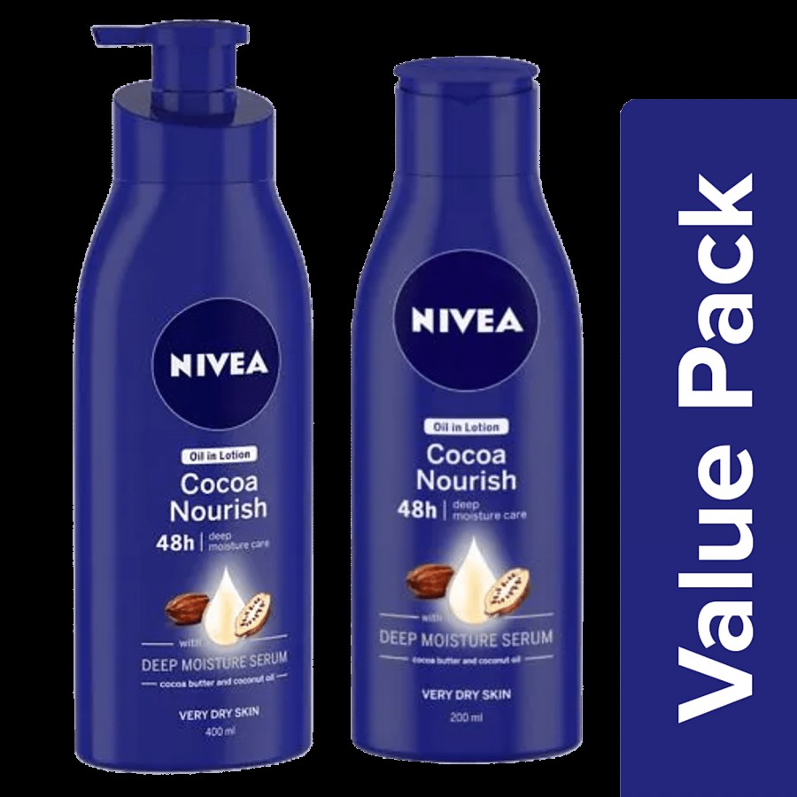 NIVEA Cocoa Nourish Body Lotion 400ml + 200ml - Smooth Skin & 48h Moisture