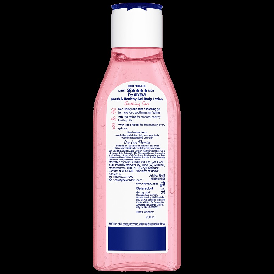 NIVEA Rose Water Gel Body Lotion - Soothing Care