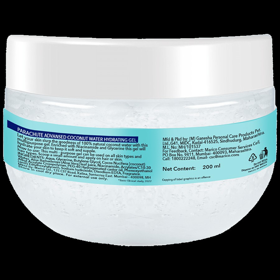 Parachute Advansed Coconut Water Hydrating Gel Multipurpose For Hair & Skin - 72h Moisturisation