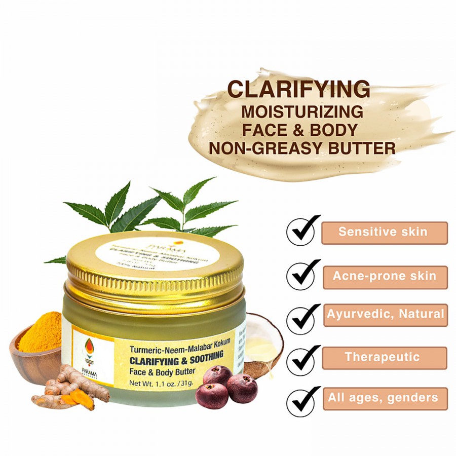 Parama Naturals Clarifying Face & Soothing Body Butter - With Neem For Sensitive Itchy Skin