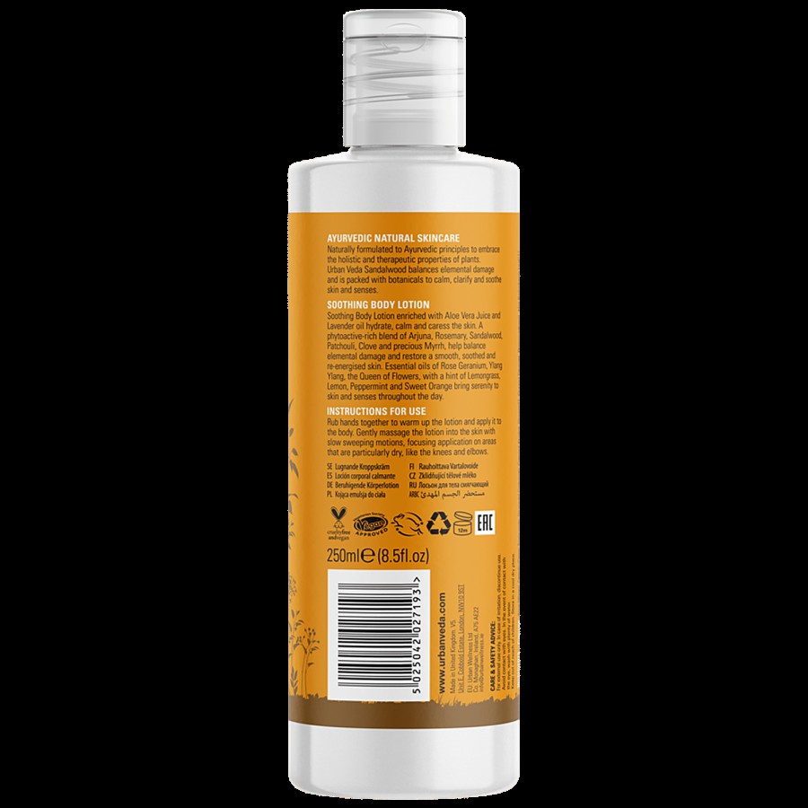 Urban Veda Soothing Ayurvedic Body Lotion - Sandalwood + Botanics For Sensitive Skin