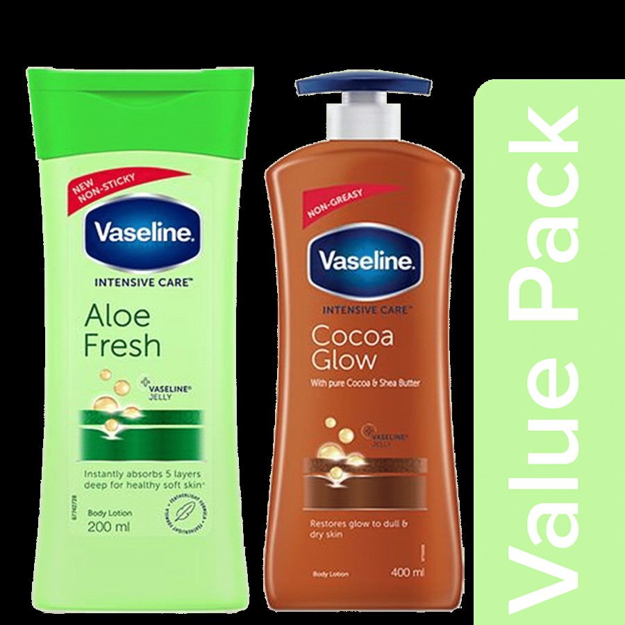 Vaseline Aloe 200 Ml+ Cocoa Glow 400 Ml