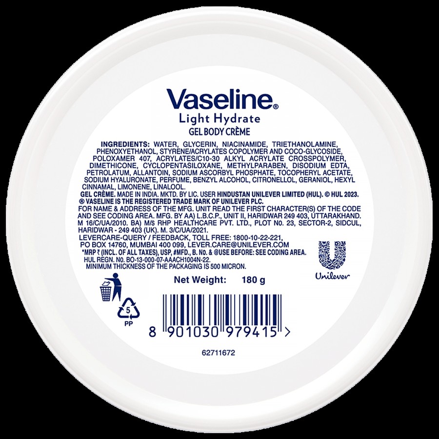 Vaseline Light Hydrate Gel Body Creme - Hyaluronic Acid & Vitamin C