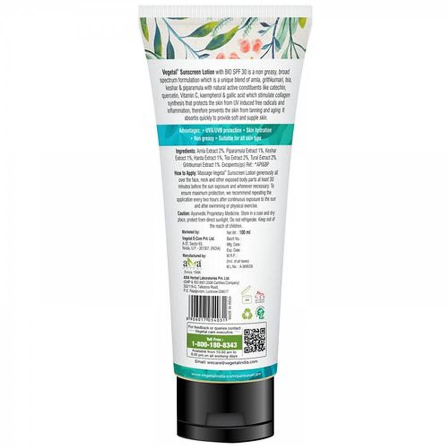 Vegetal Bio SPF 30 Sunscreen Lotion - Pure Natural Extracts of Amla