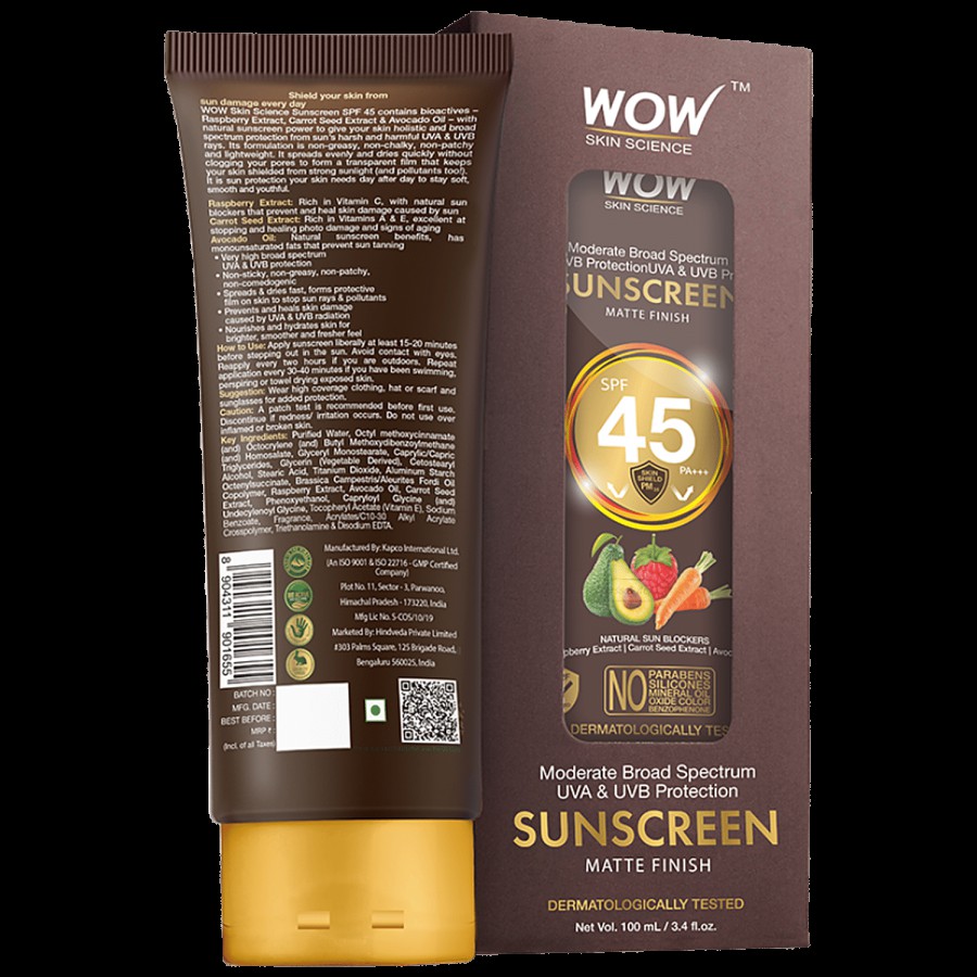 Wow Skin Science SPF 45 PA +++ Matte Finish Sunscreen Lotion - Raspberry Extract