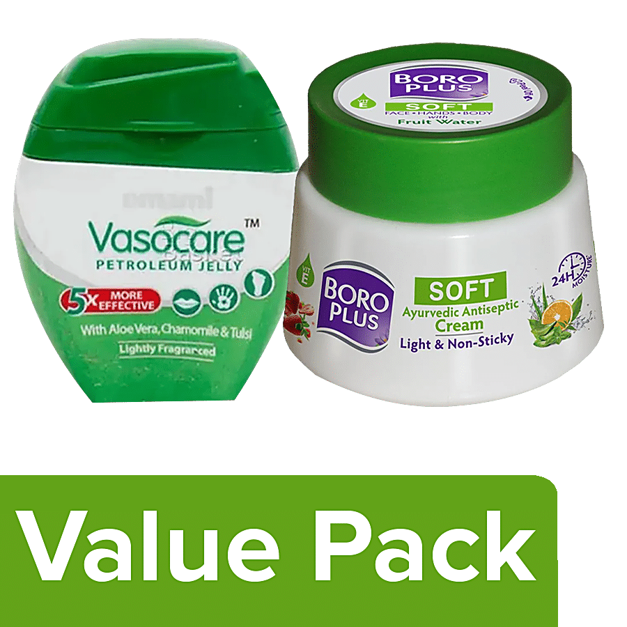 bb Combo Boroplus Soft Ayurvedic Antiseptic Cream + Emami Vasocare Petroleum Jelly