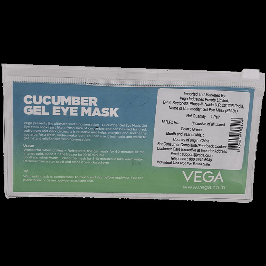 Vega Cucumber Eye Gel Mask EM-01 - Reduces Puffy Eyes & Dark Circles