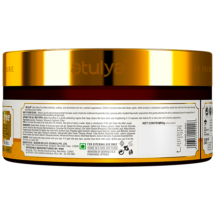 ATULYA Vedic Ubtan Face Mask - With Turmeric Oil & Saffron