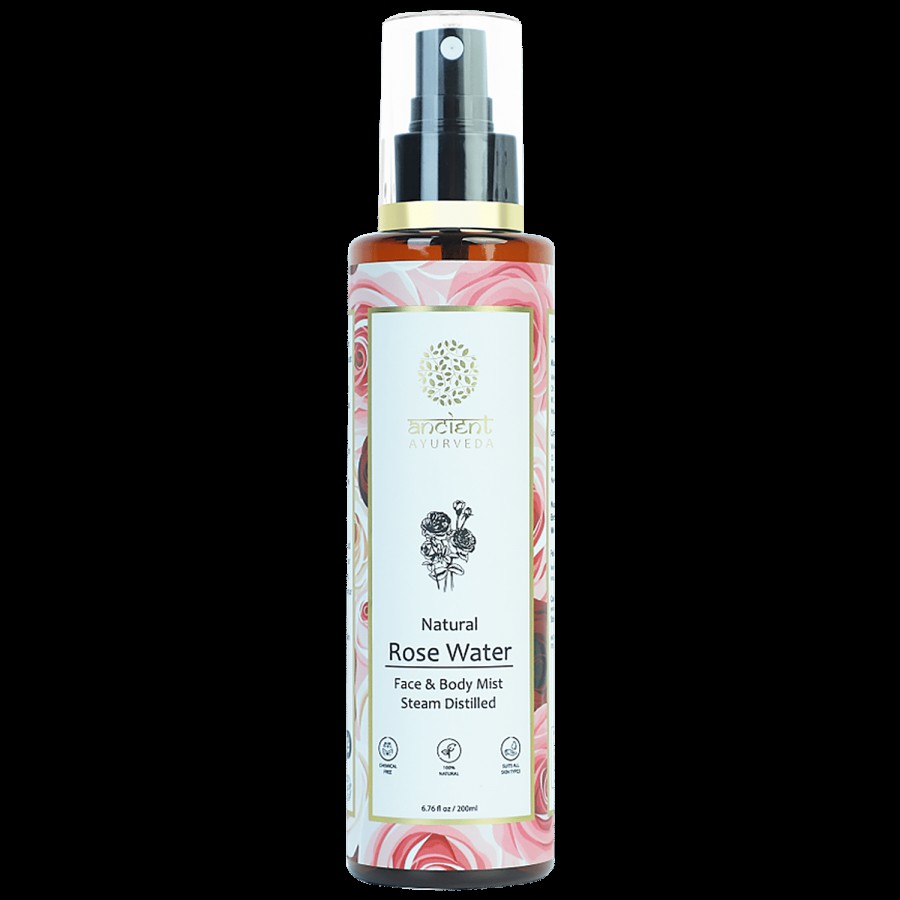 Ancient Ayurveda Natural Rose Water Face & Body Mist - Steam Distilled