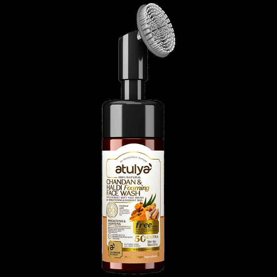 Atulya Chandan & Haldi Foaming Face Wash - With In-Built Soft Brush