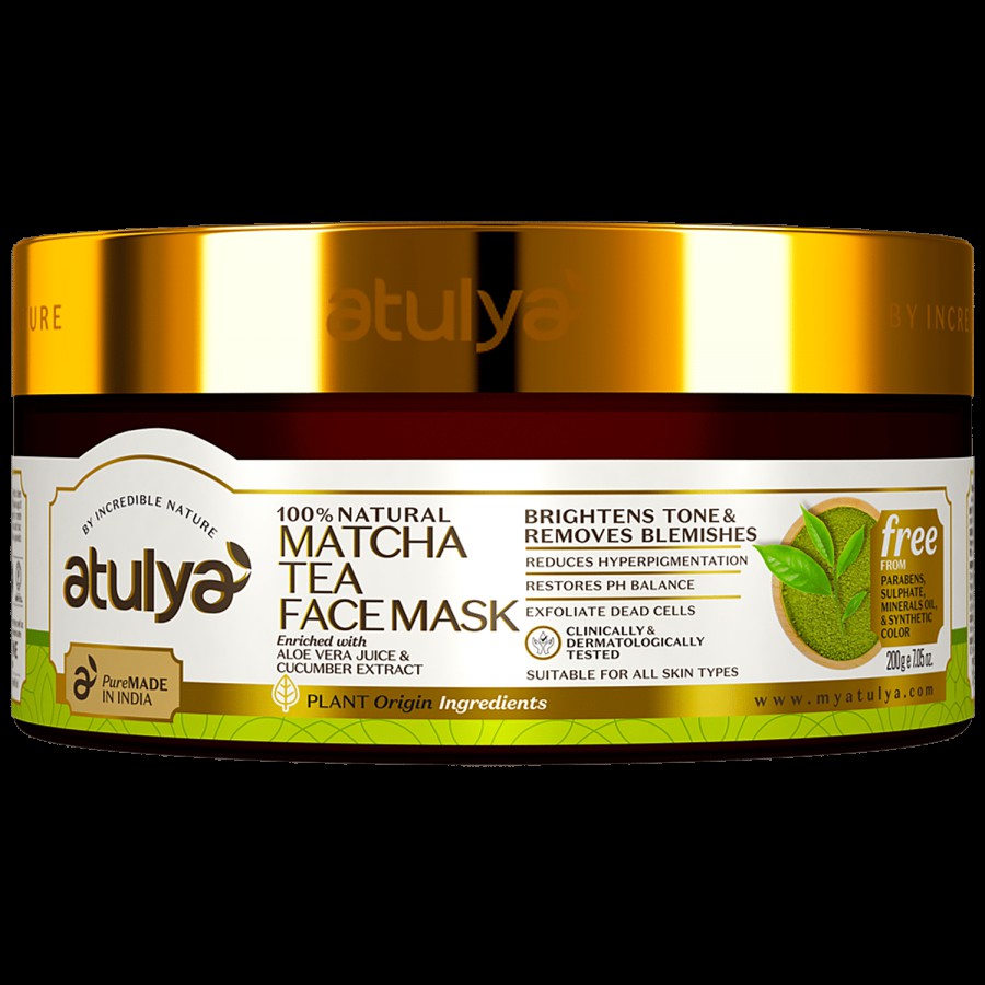 Atulya Matcha Tea Face Mask - With Aloe Vera Juice