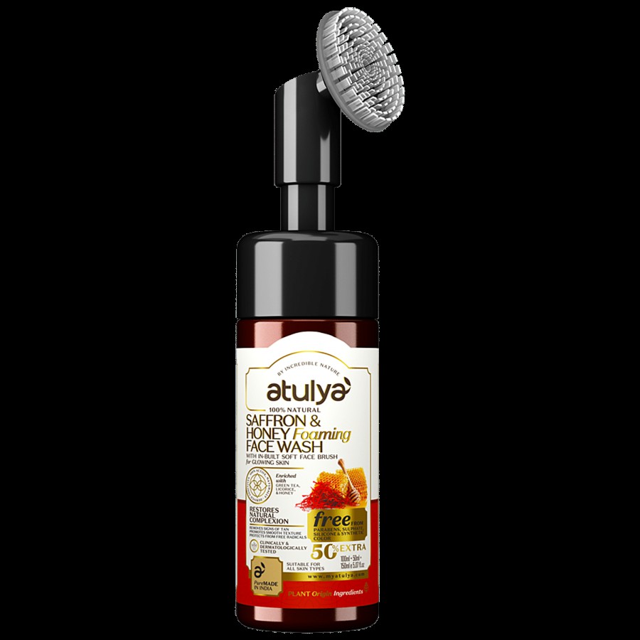 Atulya Saffron & Honey Foaming Face Wash - With In-Built Soft Brush