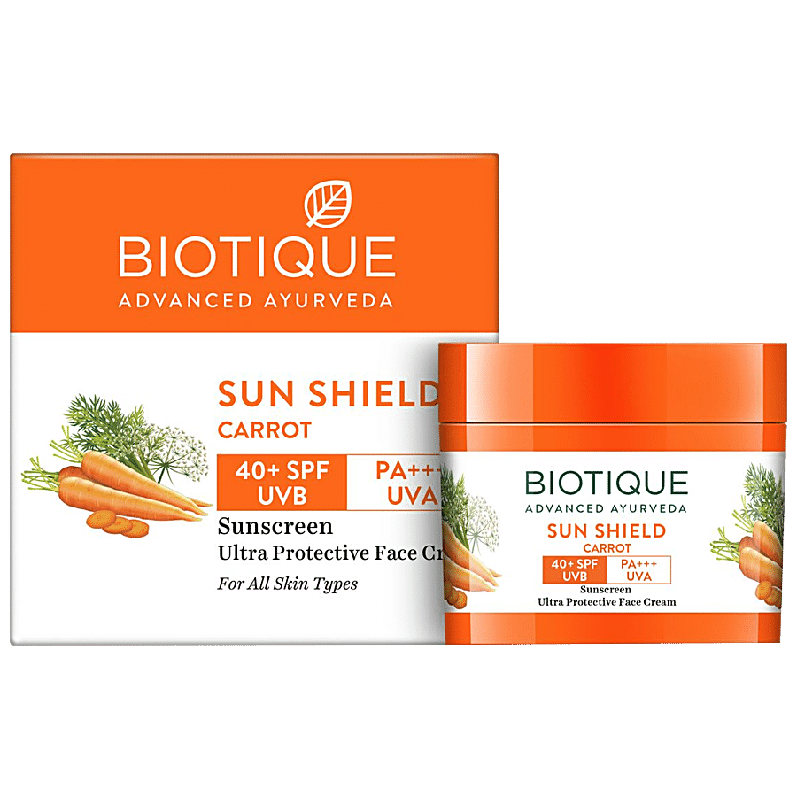 BIOTIQUE Sun Shield Carrot Sunscreen Ultra Protective Face Cream - SPF 40+ UVB