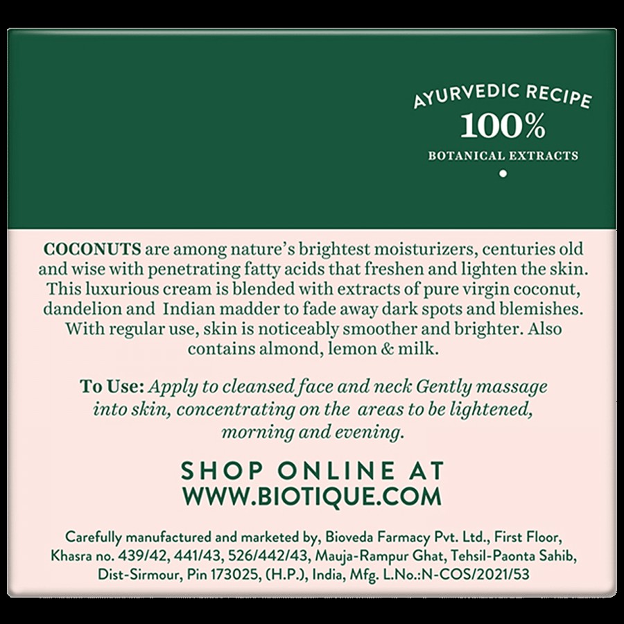 BIOTIQUE Brightening Instant Glow Cream - Coconut