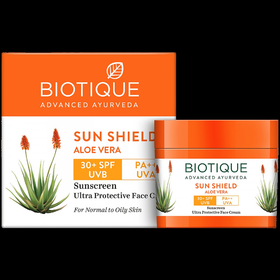 BIOTIQUE Sun Shield Aloe Vera Sunscreen Ultra Protective Face Cream - SPF 30+ UVB