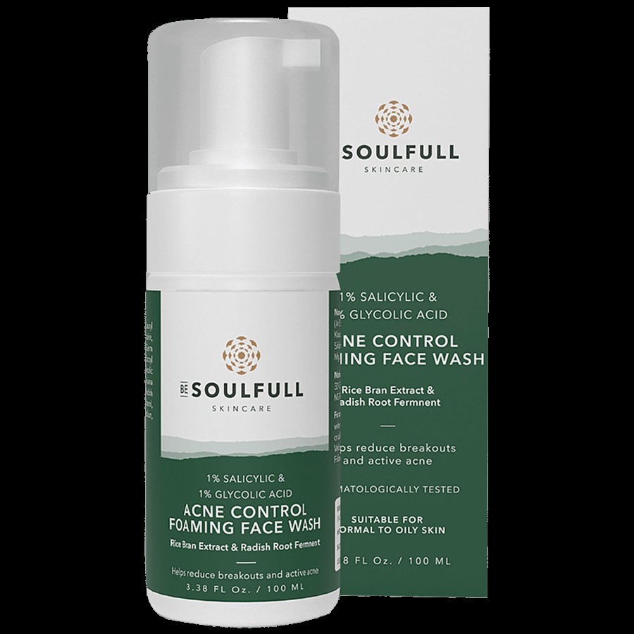 Be Soulfull Acne Control Foaming Face Wash - With 1% Salicylic & Glycolic Acid