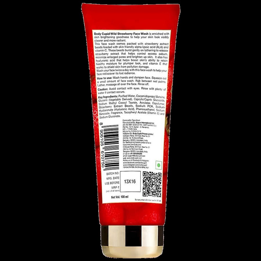 Body Cupid Wild Strawberry Face Wash - With Hyaluronic Acid & Vitamin E