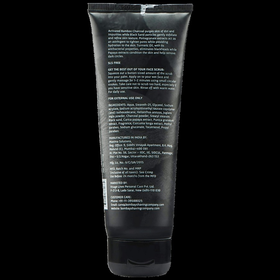 Bombay Shaving Company Charcoal Face Scrub With Black Sand - Exfoliates Skins & Removes Black Heads