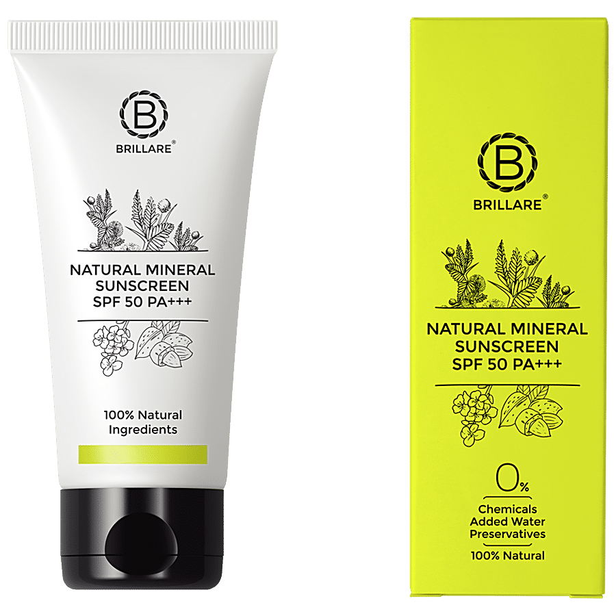 Brillare Natural Mineral Sunscreen SPF 50 - Provides Even Skin Tone