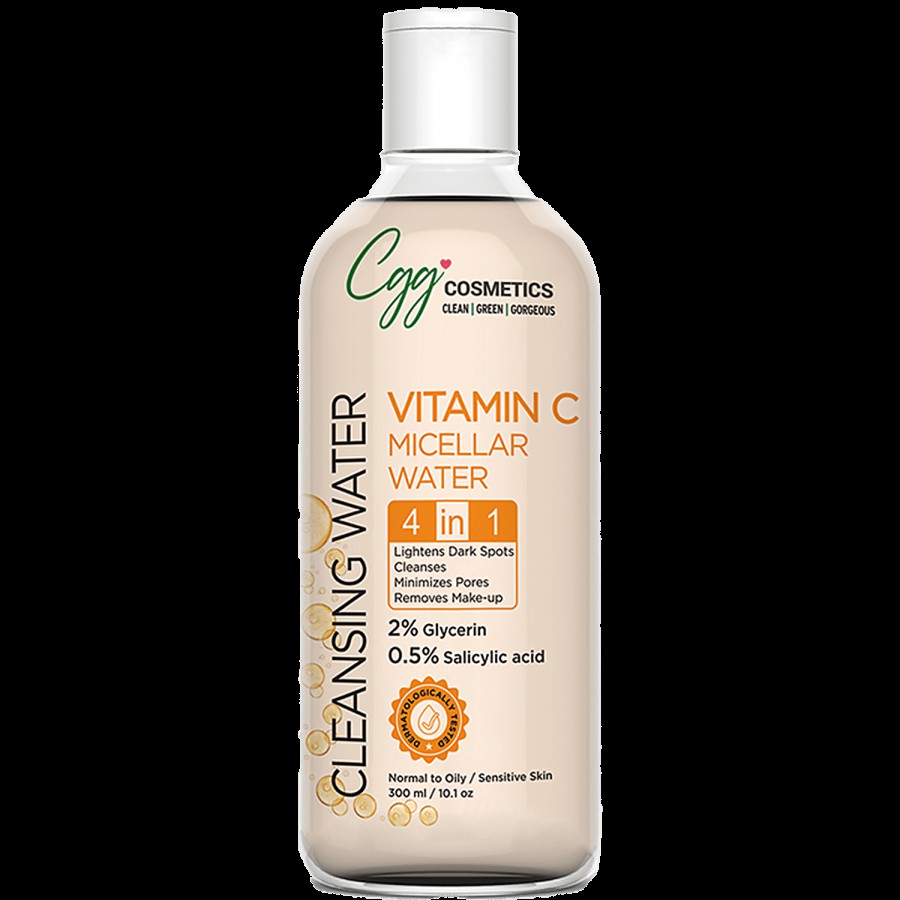 CGG Cosmetics Vitamin C Micellar Cleansing Water 4 In 1 Skin Brightening Removes Makeup & Minimises Pores With Anti-Aging Formula For All Skin Types