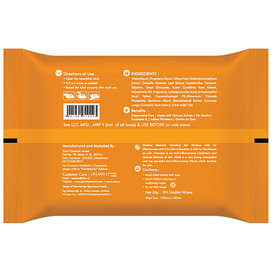 CLEA Cleansing & Makeup Remover Wipes - Haldi & Chandan